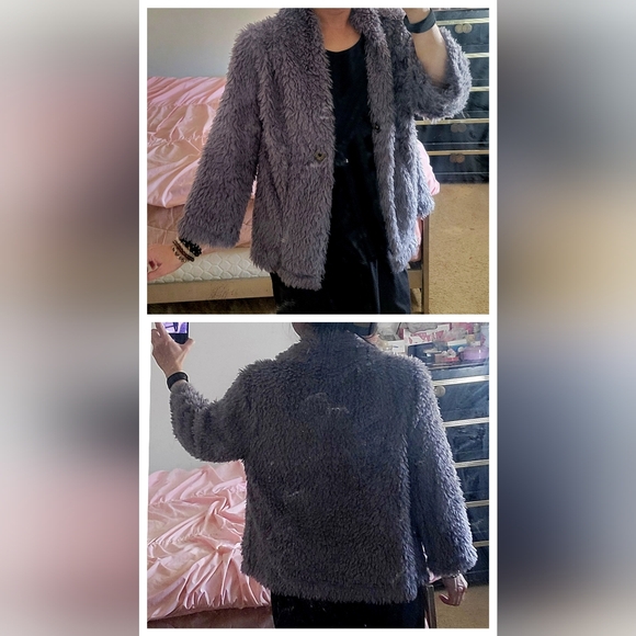 Dylan | NWT Chic Cozy Gray Faux Fur 3/4 Sleeve Teddy Coat (SIZE M) - Picture 14 of 15
